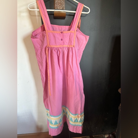 Vintage 80's Boho Southwest Indian Cotton Pink Patchwork Dress Size M - Picture 3 of 16